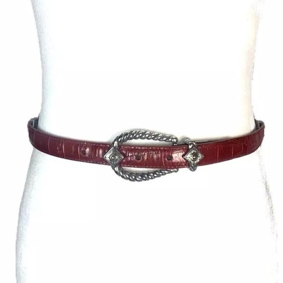Brighton Red Leather Belt with Silver Accents - Picture 2 of 7